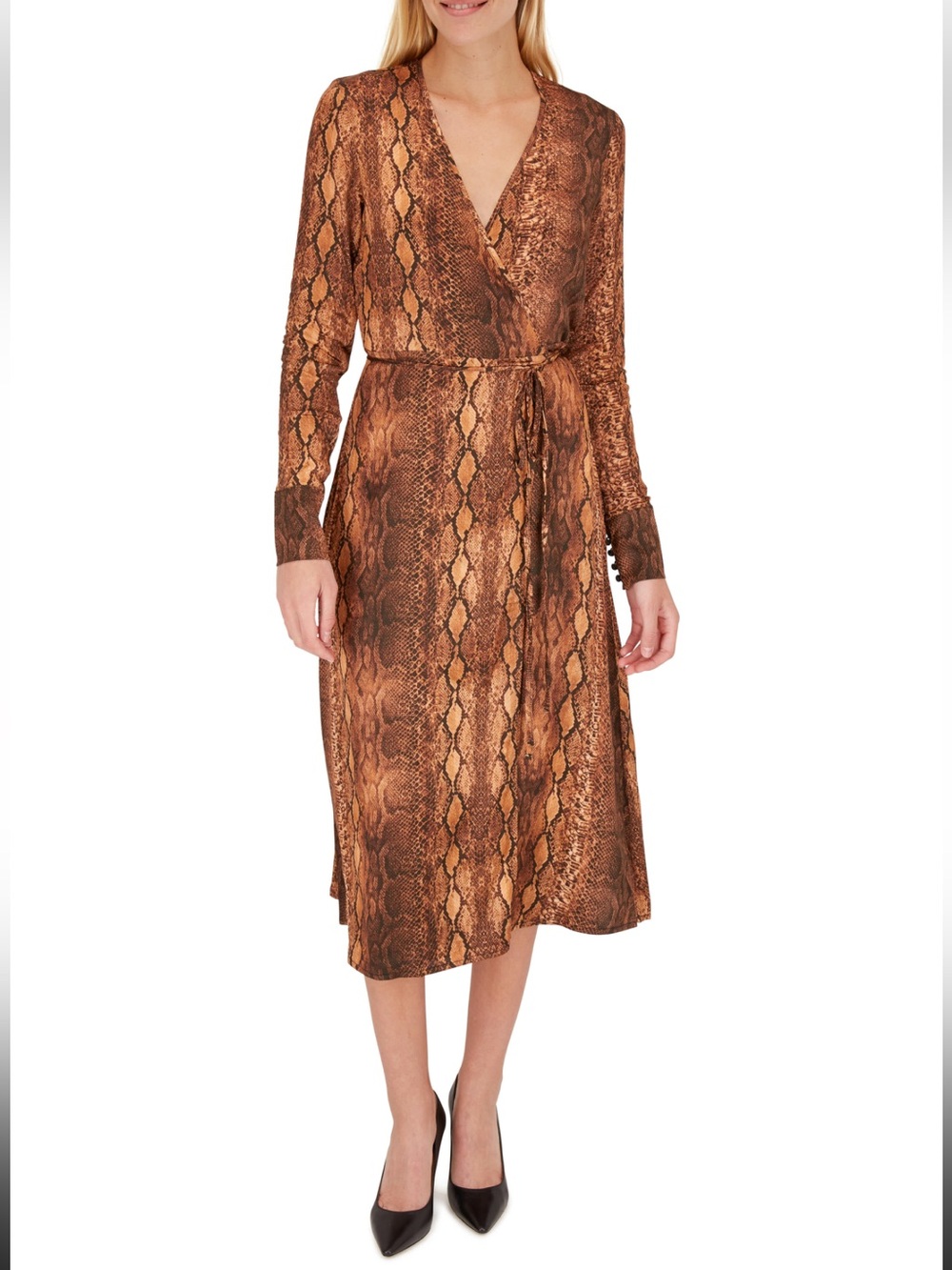 ANDAMANE Python Snake Print Beverly Wrap Midi Dress Small Made In Italy Viscose